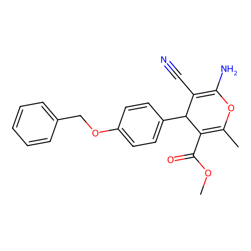 methyl 6-amino-4-[4-(benzyloxy)phenyl]-5-cyano-2-methyl-4H-pyran-3-carboxylate structure