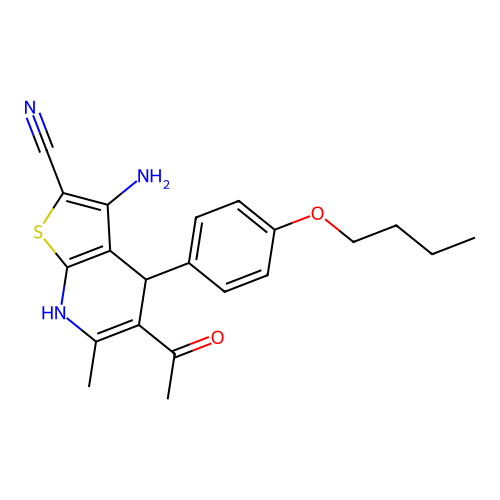 5-acetyl-3-amino-4-(4-butoxyphenyl)-6-methyl-4,7-dihydrothieno[2,3-b]pyridine-2-carbonitrile structure