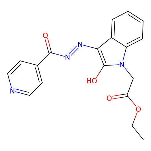 (Z)-ethyl 2-(3-(2-isonicotinoylhydrazono)-2-oxoindolin-1-yl)acetate structure