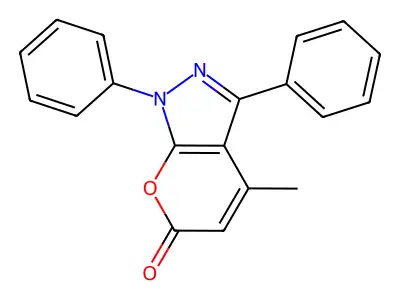 4-methyl-1,3-diphenylpyrano[2,3-c]pyrazol-6(1H)-one structure