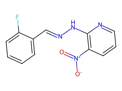 N-[(2-fluorophenyl)methylideneamino]-3-nitropyridin-2-amine structure