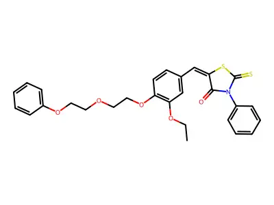 (5E)-5-[[3-ethoxy-4-[2-(2-phenoxyethoxy)ethoxy]phenyl]methylidene]-3-phenyl-2-sulfanylidene-1,3-thiazolidin-4-one structure