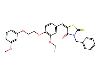 (5E)-3-benzyl-5-[[3-ethoxy-4-[2-(3-methoxyphenoxy)ethoxy]phenyl]methylidene]-2-sulfanylidene-1,3-thiazolidin-4-one structure