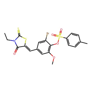 (E)-2-bromo-4-((3-ethyl-4-oxo-2-thioxothiazolidin-5-ylidene)methyl)-6-methoxyphenyl 4-methylbenzenesulfonate structure