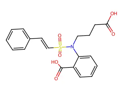 2-{[((1E)-2-phenylvinyl)sulfonyl](3-carboxypropyl)amino}benzoic acid structure