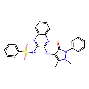 N-[3-[(1,5-dimethyl-3-oxo-2-phenylpyrazol-4-yl)amino]quinoxalin-2-yl]benzenesulfonamide structure