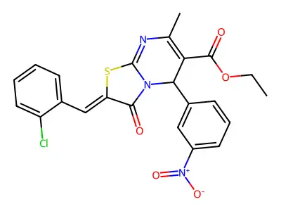ethyl (2E)-2-[(2-chlorophenyl)methylidene]-7-methyl-5-(3-nitrophenyl)-3-oxo-5H-[1,3]thiazolo[3,2-a]pyrimidine-6-carboxylate structure