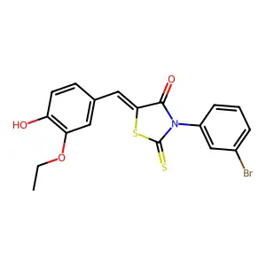 (Z)-3-(3-bromophenyl)-5-(3-ethoxy-4-hydroxybenzylidene)-2-thioxothiazolidin-4-one structure
