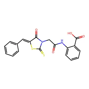 (Z)-2-(2-(5-benzylidene-4-oxo-2-thioxothiazolidin-3-yl)acetamido)benzoic acid structure