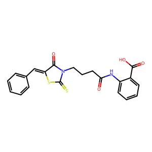 (Z)-2-(4-(5-benzylidene-4-oxo-2-thioxothiazolidin-3-yl)butanamido)benzoic acid structure
