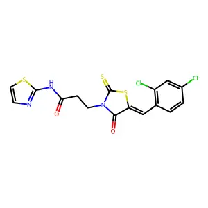(Z)-3-(5-(2,4-dichlorobenzylidene)-4-oxo-2-thioxothiazolidin-3-yl)-N-(thiazol-2-yl)propanamide structure