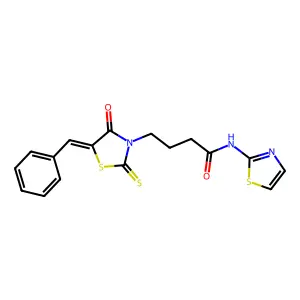 (Z)-4-(5-benzylidene-4-oxo-2-thioxothiazolidin-3-yl)-N-(thiazol-2-yl)butanamide structure