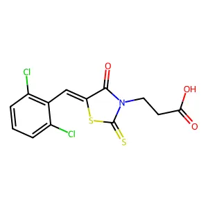 (Z)-3-(5-(2,6-dichlorobenzylidene)-4-oxo-2-thioxothiazolidin-3-yl)propanoic acid structure
