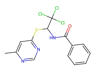 N-{2,2,2-trichloro-1-[(6-methylpyrimidin-4-yl)sulfanyl]ethyl}benzamide structure