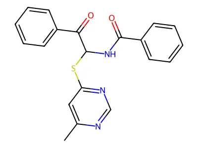 N-[1-(6-methylpyrimidin-4-ylthio)-2-oxo-2-phenylethyl]benzamide structure