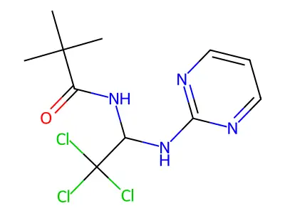 2,2-dimethyl-N-[2,2,2-trichloro-1-(pyrimidin-2-ylamino)ethyl]propanamide structure