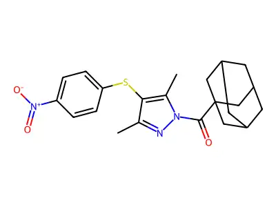 1-Adamantyl-[3,5-dimethyl-4-(4-nitrophenyl)sulfanylpyrazol-1-yl]methanone structure