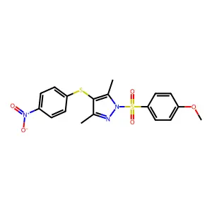 1-(4-Methoxyphenyl)sulfonyl-3,5-dimethyl-4-(4-nitrophenyl)sulfanylpyrazole structure