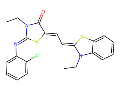 (2Z,5Z)-2-((2-chlorophenyl)imino)-3-ethyl-5-((E)-2-(3-ethylbenzo[d]thiazol-2(3H)-ylidene)ethylidene)thiazolidin-4-one structure