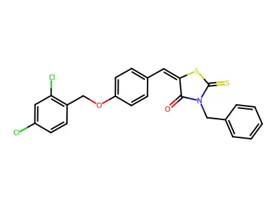 (5Z)-3-benzyl-5-{4-[(2,4-dichlorobenzyl)oxy]benzylidene}-2-thioxo-1,3-thiazolidin-4-one structure