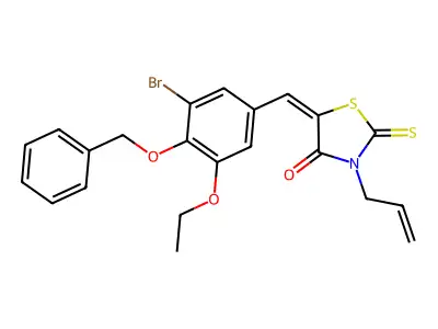 (5E)-5-[(3-bromo-5-ethoxy-4-phenylmethoxyphenyl)methylidene]-3-prop-2-enyl-2-sulfanylidene-1,3-thiazolidin-4-one structure