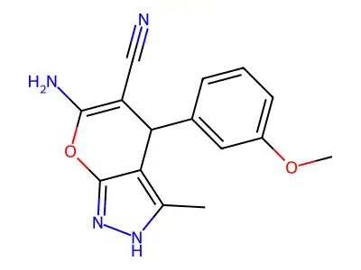 6-amino-4-(3-methoxyphenyl)-3-methyl-1,4-dihydropyrano[2,3-c]pyrazole-5-carbonitrile structure