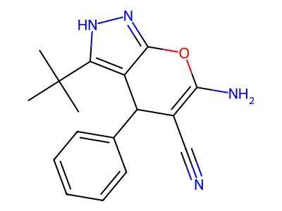 6-Amino-3-tert-butyl-4-phenyl-1,4-dihydropyrano(2,3-C)pyrazole-5-carbonitrile structure