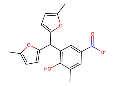 2-[Bis(5-methylfuran-2-yl)methyl]-6-methyl-4-nitrophenol structure