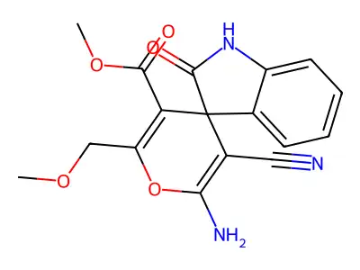 methyl 2'-amino-3'-cyano-6'-(methoxymethyl)-2-oxospiro[indoline-3,4'-pyran]-5'-carboxylate structure