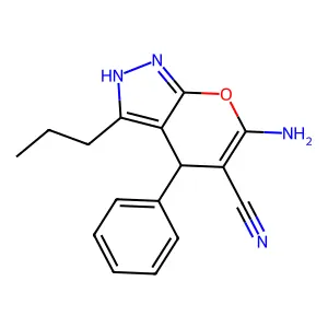 6-Amino-4-phenyl-3-propyl-1,4-dihydropyrano[2,3-c]pyrazole-5-carbonitrile structure