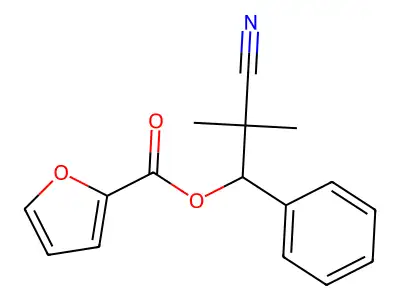 2-Cyano-2-methyl-1-phenylpropyl furan-2-carboxylate structure
