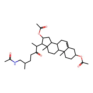 26-Acetamido-22-oxocholest-5-ene-3,16-diyl diacetate structure