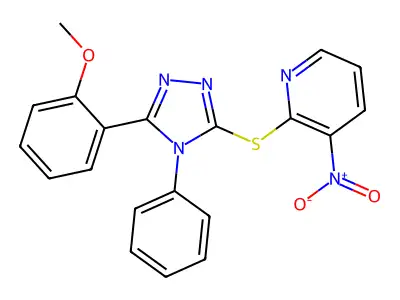 2-[[5-(2-Methoxyphenyl)-4-phenyl-4H-1,2,4-triazol-3-yl]thio]-3-nitropyridine structure
