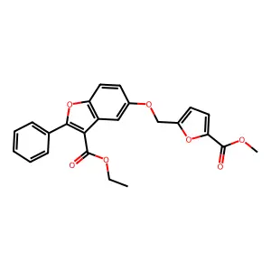 ethyl 5-{[5-(methoxycarbonyl)furan-2-yl]methoxy}-2-phenyl-1-benzofuran-3-carboxylate structure