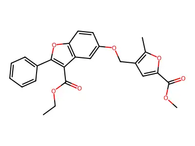 ethyl 5-{[5-(methoxycarbonyl)-2-methylfuran-3-yl]methoxy}-2-phenyl-1-benzofuran-3-carboxylate structure