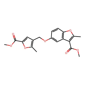 5-[(5-methoxycarbonyl-2-methyl-3-furanyl)methoxy]-2-methyl-3-benzofurancarboxylic acid methyl ester structure