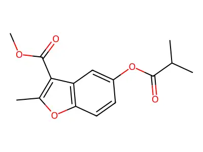 Methyl 2-methyl-5-[(2-methylpropanoyl)oxy]-1-benzofuran-3-carboxylate structure