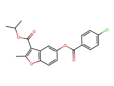 Isopropyl 5-((4-chlorobenzoyl)oxy)-2-methylbenzofuran-3-carboxylate structure