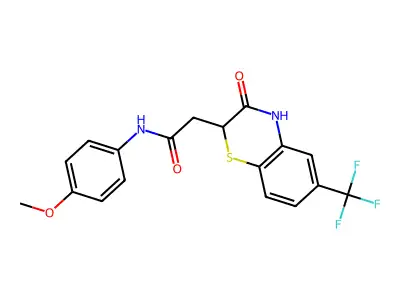 N-(4-methoxyphenyl)-2-[3-oxo-6-(trifluoromethyl)-3,4-dihydro-2H-1,4-benzothiazin-2-yl]acetamide structure