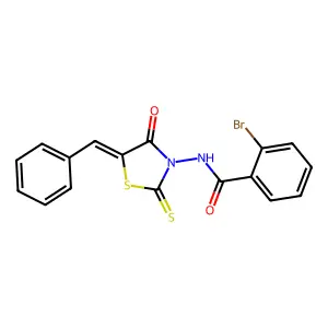 N-[(5Z)-5-benzylidene-4-oxo-2-thioxo-1,3-thiazolidin-3-yl]-2-bromobenzamide structure