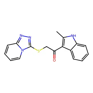 2-([1,2,4]triazolo[4,3-a]pyridin-3-ylthio)-1-(2-methyl-1H-indol-3-yl)ethanone structure