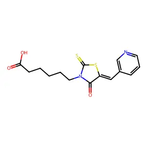 6-[4-Oxo-5-(3-pyridylmethylene)-2-thioxo-1,3-thiazolidin-3-yl]hexanoic acid structure