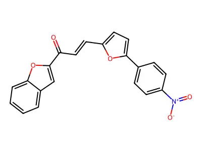 (E)-1-(1-benzofuran-2-yl)-3-[5-(4-nitrophenyl)furan-2-yl]prop-2-en-1-one structure