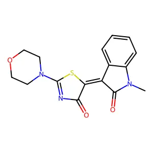 1-Methyl-3-(2-morpholin-4-yl-4-oxo-4H-thiazol-5-ylidene)-1,3-dihydro-indol-2-one structure
