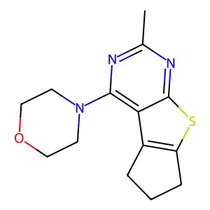 4-(2-methyl-6,7-dihydro-5H-cyclopenta[4,5]thieno[2,3-d]pyrimidin-4-yl)morpholine structure