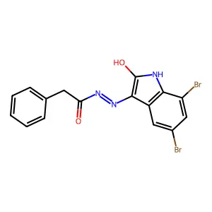 Phenyl-acetic acid (5,7-dibromo-2-oxo-1,2-dihydro-indol-3-ylidene)-hydrazide structure