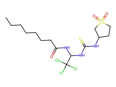 N-(2,2,2-trichloro-1-{[(1,1-dioxidotetrahydrothiophen-3-yl)carbamothioyl]amino}ethyl)octanamide structure
