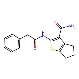 2-[(phenylacetyl)amino]-5,6-dihydro-4H-cyclopenta[b]thiophene-3-carboxamide structure