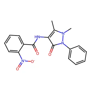 N-(1,5-dimethyl-3-oxo-2-phenyl-2,3-dihydro-1H-pyrazol-4-yl)-2-nitrobenzamide structure