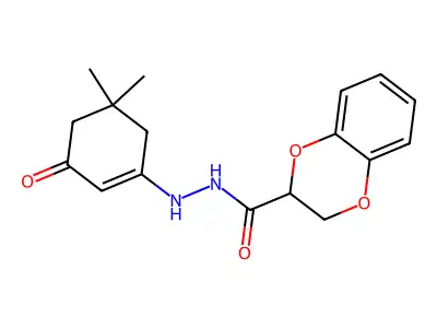 N'-(3-hydroxy-5,5-dimethylcyclohex-2-en-1-ylidene)-2,3-dihydro-1,4-benzodioxine-2-carbohydrazide structure